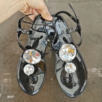 Lager Dimensiune Femeie Sandale pentru Vara Pantofi Plat pentru Femei Explozie Diamant Jeleu Pantofi pentru Femeie Sandale de Moda Transparent Beach Sandal