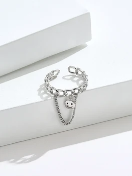 ZEMIOR Inel Pentru Femei Argint 925 Inlay Cubic Zirconia Zâmbet Ochi Fata Lanț de Inele Simplu la Modă Aniversare Bijuterii Fine