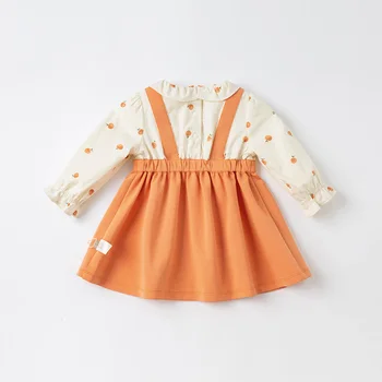 DBM16914 dave bella primăvară fată copil drăguț de fructe de imprimare patchwork rochie copii de moda rochie de petrecere copii sugari lolita haine