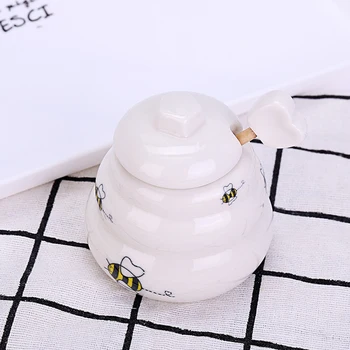 Ceramica Borcan De Miere Cu Carul Și Capac Oală De Miere Sirop De Bucătărie Recipient De Stocare Oală Distribuitor De Accesorii De Bucătărie