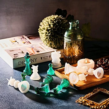 1 Set de Sah 3D Bucăți de Cristal Rășină Epoxidică Mucegai Manual Chessborad Turnare Mucegai Silicon