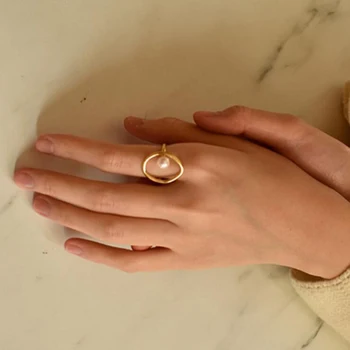 Moda Temperament Fată Cadou Inel De Metal Pentru Femei Bijuterii Geometrice Rotunde Ring Trage Accesorii Imitație Pearl Ring