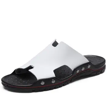 2021 Noua de Pantofi pentru Bărbați, Moda de Vara de Culoare Solidă PU Clasic Simplu Gaura Deschis Deget de la picior Toc Plat Confortabil Rece Papuci de casă KS111