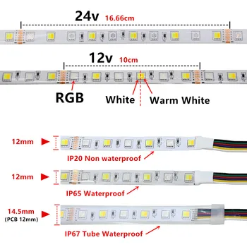 RGBCCT 5050 RGB LED Strip Waterproof 5M 300LED DC 12V 24V 12cm RGB+CCT RGBW RGBWW ALB CALD ALB Fita de Lumină LED Benzi Flexibile