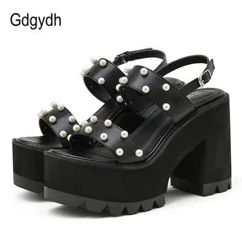 Gdgydh Retro Pearl Indesata Toc Sandale Pentru Gothicgirl Platforma Fund Gros Confortabil Femei Sandale Gladiator Cu Catarama