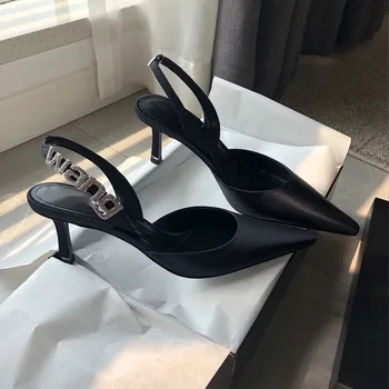 Pantofi pentru femei, pantofi cu toc înalt, vara pietre, scrisoare Baotou, sandale, tocuri stiletto, sexy satin pentru femei