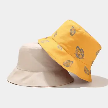 Fluture De Imprimare Găleată Pălării Pentru Femei De Vară În Aer Liber Palarie De Soare Moda Pescar Capace Pliabil De Protecție Solară Capac Panama