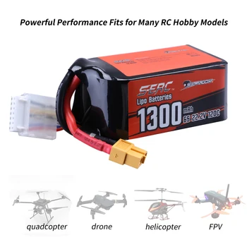2packs Sunpadow 22.2 V 6S Lipo Battery1100mAh 1200mAh 1300mAh 1500mAh 120C Ambalaj Moale cu XT60 Plug pentru RC FPV Drone Curse Hobby