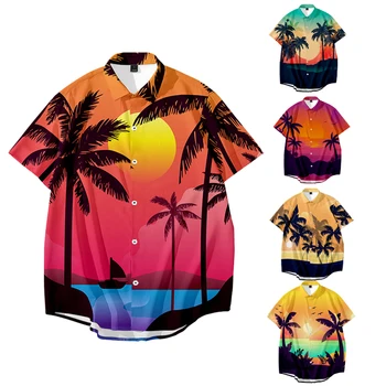 Copac De Nucă De Cocos De Imprimare Camasi Barbati Maneca Scurta Casual Supradimensionat Tricou De Vară Vacanță Pe Plajă În Hawaii Camisas Vacanta Hawaii Camisa