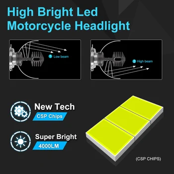 1buc Motocicleta H4 BA20D Motocicleta Bec Far 6SMD CSP Chips-uri LED 4000LM 6000K Alb Hi/Lo Fascicul de Lumină Scuter Moto