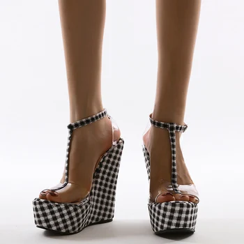 Super Tocuri inalte Sexy Pantofi de Partid de Moda Umbrelă Fund Gros Pene Femei Sandale Transparente din PVC Curea Glezna Pantofi de damă 2021