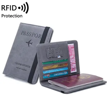 Femei Bărbați RFID Epocă de Afaceri Pașaport Acoperă Suport Multi-Funcția ID Card Bancar din Piele PU Portofel Caz de Călătorie Accesorii