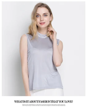 Matase Naturala pentru Femei Rezervor Stand de Guler Mâneci Tricotate Confortabile Mătase Moda Bluza Tricou Topuri