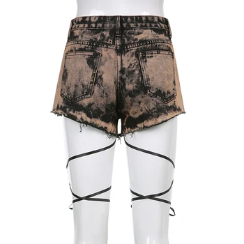 SUCHCUTE Tie Dye Print y2k Blugi de Moda pantaloni Scurți Pentru Femei de Vara Streetwear Dantelă pantaloni Scurți din Denim Gotic Stilul Punk Fund