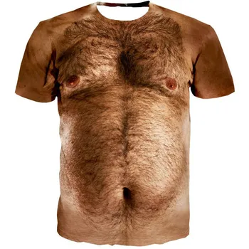 Bărbați și femei pe scurt cu mâneci 3D piept musculare print interesant, T-shirt, 2021 noua moda casual de vară cu mânecă scurtă T-shirt
