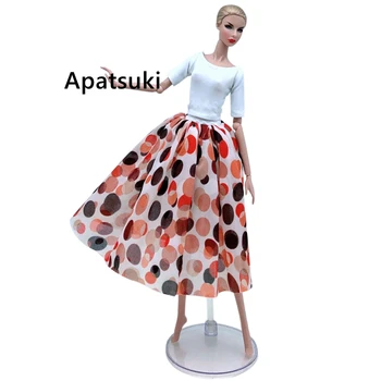 Colorate Polka Papusa Haine Pentru Papusa Barbie Haine De Moda Stabilit Baza De Culoare Albă, Tricou Top & Middle Fusta 1/6 Papusi Accesorii Jucarii