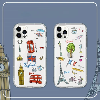 INS Londra, Paris, telefon caz pentru iphone 12 Mini 11 Pro Max 7 8 Plus X XS Drăguț Oraș de Călătorie Semn de Amprenta Silicon Moale Capac transparent