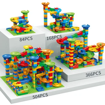 84-504pcs Marmură Alerga Cursa Blocuri Compatibil orașului, Construirea de Blocuri de Pâlnie Glisați Blocuri de Asamblare DIY Cărămizi de Jucărie pentru Copii