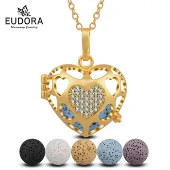 EUDORA de Aur inima de Cristal Stil cușcă Pandantiv Aromoterapie Ulei Esențial Difuze Colier se potrivesc Piatră de Lavă/ Chime mingea K141G16