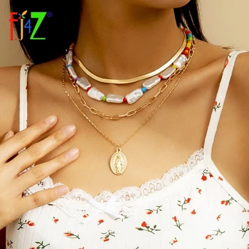 F. J4Z 2021 Trend pentru Femei-Guler colier stil Baroc Neregulate Margele Perla Cubanez Lanțuri de Monedă Pandantiv Colier Statement Șarpe Lanț