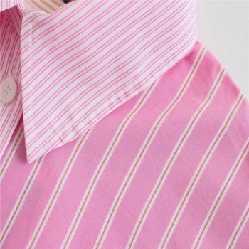 ZA Femei Roz cu Dungi Cămașă de Vară 2021 Maneci Lungi Rever Guler Buton-Up Vintage Tricouri Femeie Fata de Patch-uri de Buzunar Top Casual