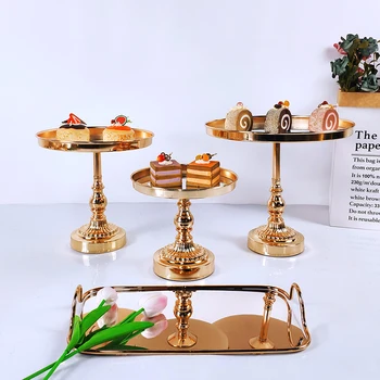 Placare cu aur de Cristal Suport Tort set Desert Tava Suprafață Oglindă Nunta prajitura sta Sfeșnic Decorativ