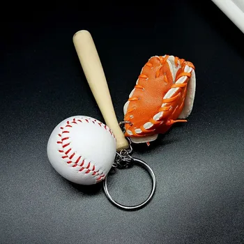 Trei piese Mini Baseball din Piele Masca Bâtă de Lemn Pandantiv Breloc Cheie Auto Lanț Cheie Inel Cadou pentru Om Femeile stil Sport