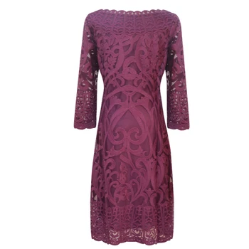 Toamna stil vintage de culoare violet rochie de sex feminin o de gât de mari dimensiuni talie naturale vrac lux elegant genunchi lungime partid rochie de dantelă