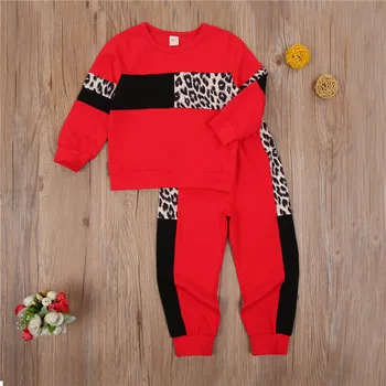 1-6Y Copii Seturi de Îmbrăcăminte de Moda Fete Copii Leopard de Imprimare Mozaic O-gât Pulovere Topuri+Pantaloni Treninguri Haine Sport