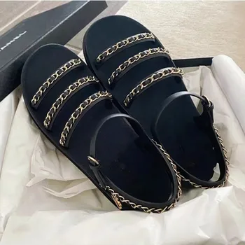 Femei sandale 2021 nou lanț de metal sandale cu peep-toe platforma plaja pantofi de vara pentru femei pantofi pentru femei