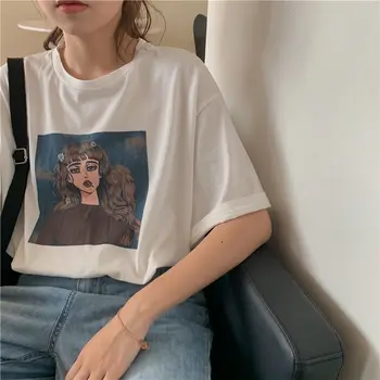 Tricouri Femei din Bumbac Vara Vrac Vogue Ulzzang Respirabil BF All-meci coreea Camisetas Drăguț Minunat Casual Chic de zi cu Zi Y2k Sus
