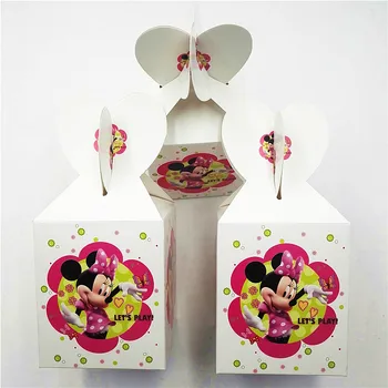 6pcsset Minnie Mouse Hârtie Cutie de bomboane de Desene animate Fericit Ziua de nastere Decoratiuni Petrecere Tematica de Aprovizionare Festival Copii Fata Roz
