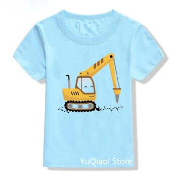 Copii Albastru Tricou Pentru Baieti Excavator/Buldozer/Excavator/Camion De Imprimare Grafic T Shirt De Construcție Iubitor De Copii Top Cadou De Ziua De Nastere