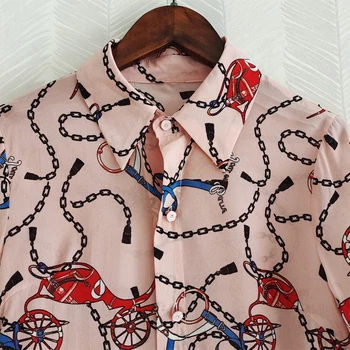 2021 primavara-vara scrisori în lanț roți tipărite roz bluze de matase de femei de moda, camasi cu maneca lunga