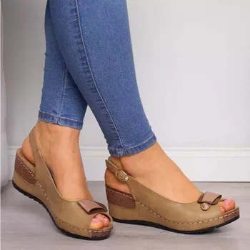 Femei Sandale Retro Pene De Vară Pană Sandale Femei Casual De Cusut Femei Pantofi Confortabil Doamnelor Sandalias Plus Dimensiune
