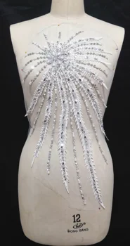 3D ALB Dantelă de Argint Cristale Strasuri Coase pe Haine de Nunta Costume de Patch-uri de Patch-uri Aplicatii 34x57cm Pentru Păr Petrecere de Dans