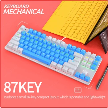 K400 Tastatură Mecanică,87-cheie USB Albastru/Negru Comutator Mixt Color cu iluminare din spate de Gaming Keyboard,Tastatura GamerComputer Accesorii