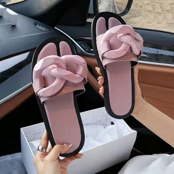 2021 Vara Noi de Moda pentru Femei Papuci de Lux Lanț de Metal Decorate Plat Muller Sandale de sex Feminin în aer liber, Tobogan de Plaja, Flip-Flops