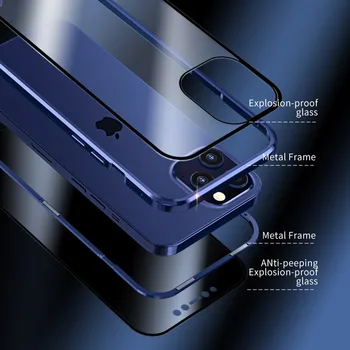 Anti Peep Magnetice Telefon Caz Pentru iPhone 6 7 8 Plus X XS XR 11 12 Pro Max SE2 Dublu de Sticlă Metal de Confidențialitate Caz pentru iPhone Pro 12