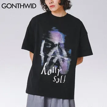 GONTHWID Tricouri Tricouri Hip Hop Rapper Print Short Sleeve Tricouri Streetwear Bărbați Moda Harajuku Casual Bumbac Pierde T-Shirt, Blaturi