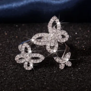 Rafinat Moda Atmosferă Gol Diamant Fluture Doamnelor Inel Creative Trei Fluture Doamnelor Bijuterii Inel De Nunta