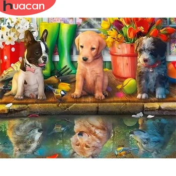 HUACAN Vopsea De Numărul Câine Animal de Desen Pe Panza pictate manual Pictura Arta Cadou DIY Imagini De Numărul Lup Kituri de Decor Acasă