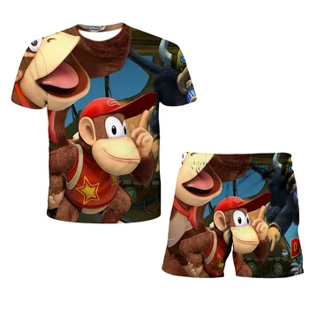 Vara T-shirt, Pantaloni 2-Bucata Set de Desene animate Anime Gorilla Model de Maimuță Băiat Și Fată Casual T-Shirt Plus pantaloni Scurți Îmbrăcăminte Set 4-14T