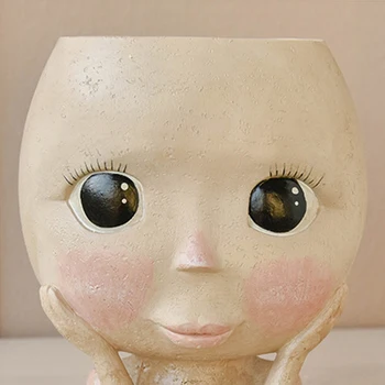 Arta Omului Fata Fata Vaza Oală Ornamente Decor Ochii Mari Papusa Rășină Ghiveci Figura Sculptura Meserii De Stocare De Flori Container