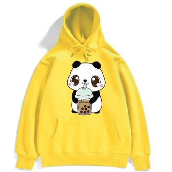 Drăguț Panda Bea Ceai Lapte Femei Hanorac Fashion Casual Hoody Crewneck Fleece Jachete Nou Pulover De Haine De Sex Feminin