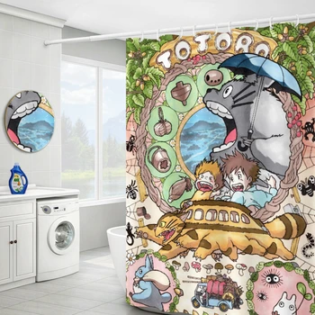 Noi Totoro Vecinul Meu Cat Anime Perdele de Dus Impermeabil Perdea de Baie din Poliester 3D Fete Baieti Desene animate Curtains180x180cm