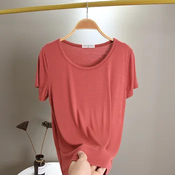 Moda pentru femei pe Jumătate cu mâneci Modal Gât T-shirt Doamna Culoare Solidă mâneci Scurte Topuri