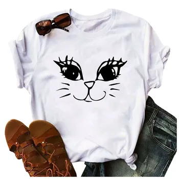 Moda Cat de Imprimare T-Shirt, O-Neck Tunic Tee Casual pentru Femei tricou Doamnelor Topuri de Vara Femei Maneci Scurte Blusas frete gratis