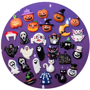 10PC Nou Stil de Halloween Spate Plat Rășină Accesorii Festivalul de Arta Decorativa Material DIY Schelete Ambarcațiuni de Dovleac Ornament Rășină