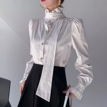 TWOTWINSTYLE Elegant Mozaic Bowknot Bluza Pentru Femei Guler Maneca Lunga de Cauzalitate Cămașă Albă de Moda de sex Feminin Haine Noi